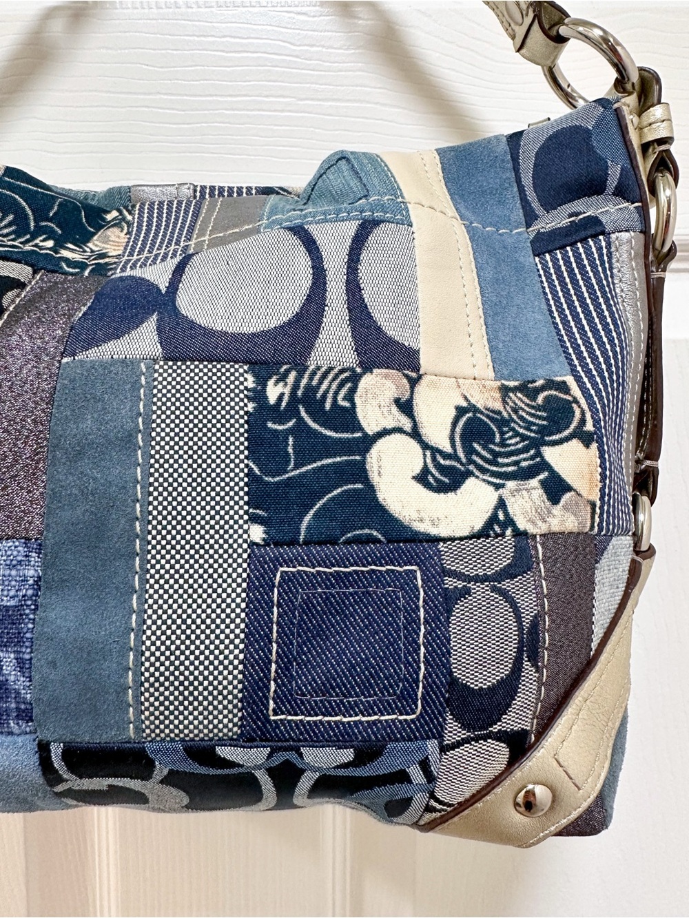 Coach Carly Small Denim Patchwork Hobo Shoulder Bag Blue Multi Vintage Y2K - Picture 17 of 17